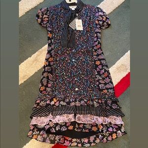 Diane von Fursteinberg black multi-color multi-print button down dress Size 0